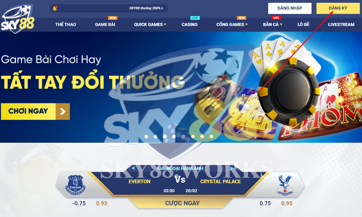 click nút đăng ký tại trang chủ chính thức nhà cái sky88