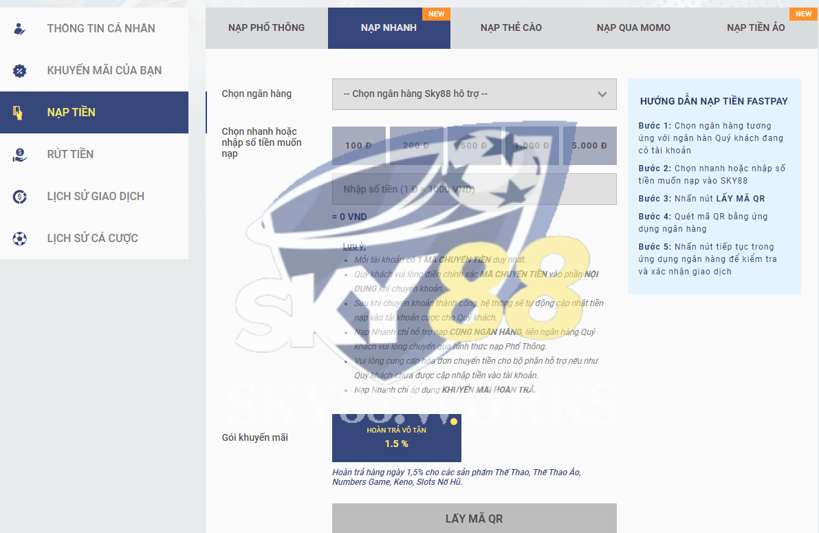 nạp tiền sky88 nạp nhanh