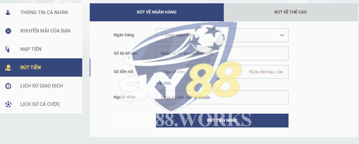 rút tiền sky88 , rút tiền về ngân hàng